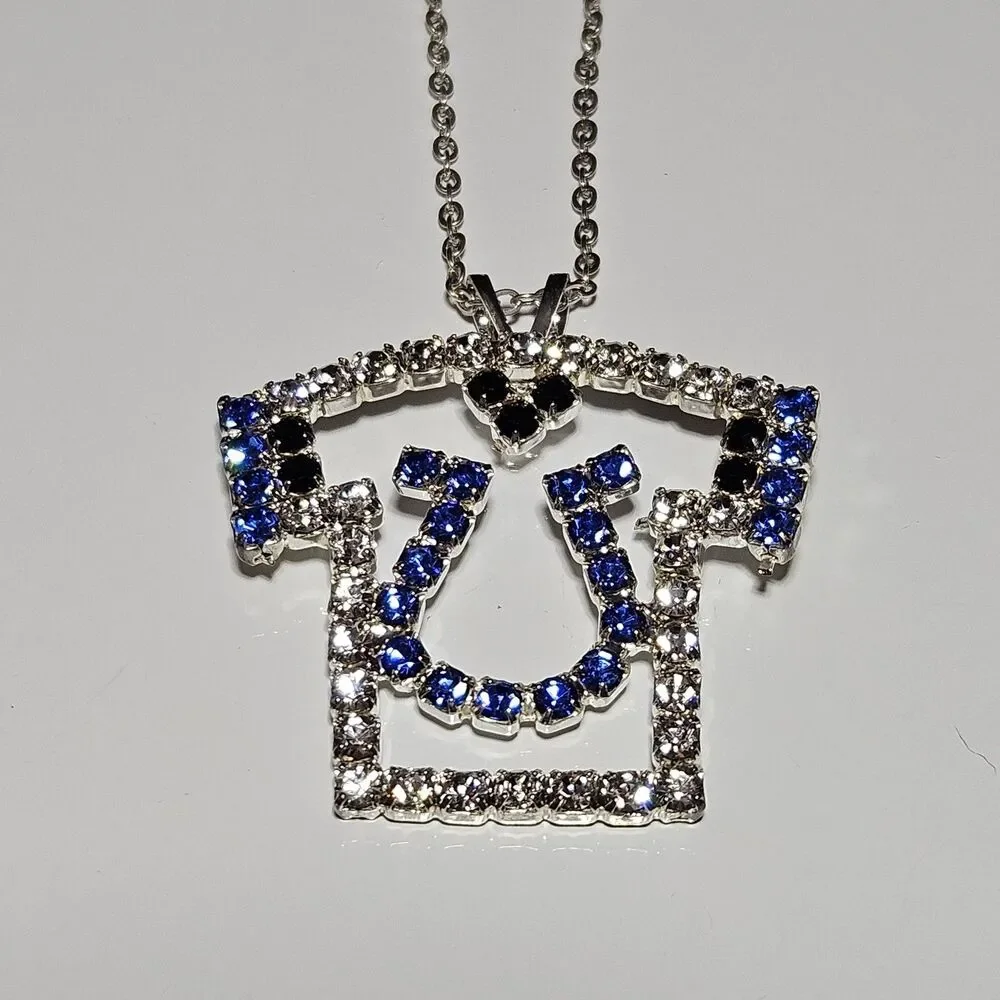 Indianapolis Colts Silver Tone Blue Rhinestone Pendant Necklace 18